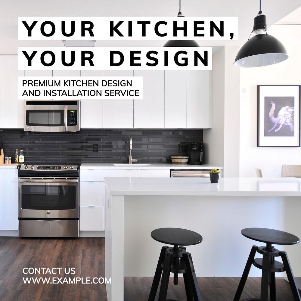 Kitchen design Instagram post template, editable text