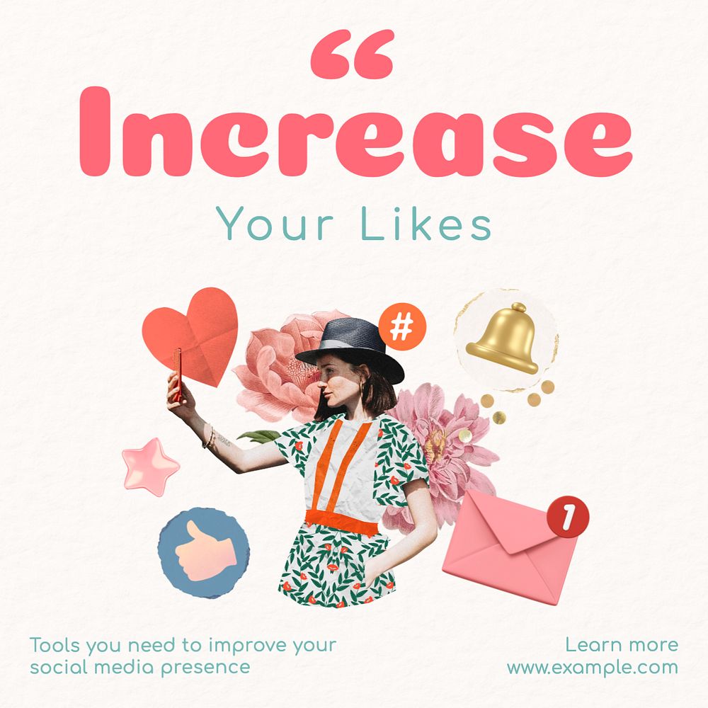 Increase your likes Instagram post template, editable text