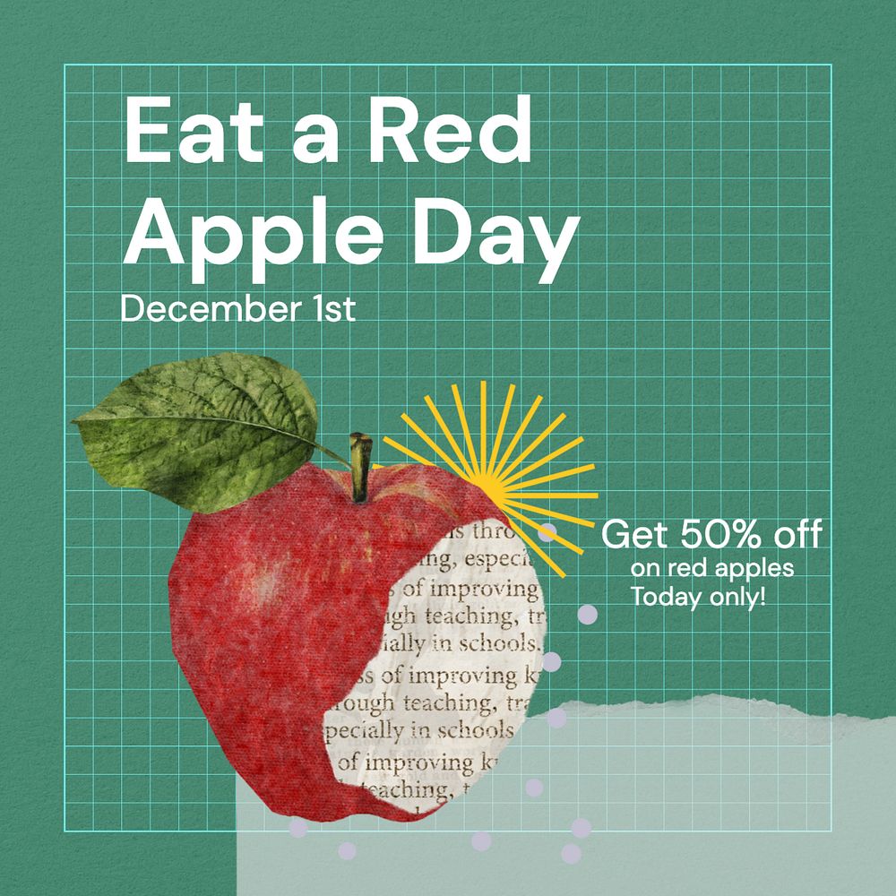 Red apple day Instagram post template, editable text