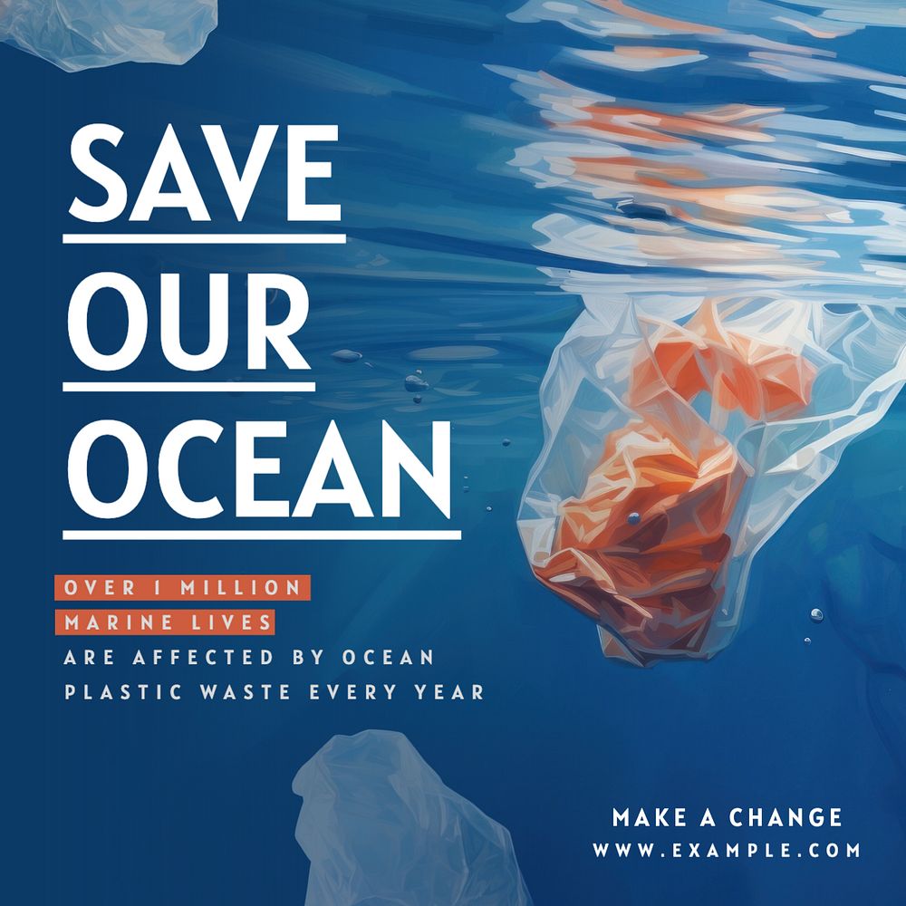 Save ocean Instagram post template, editable text