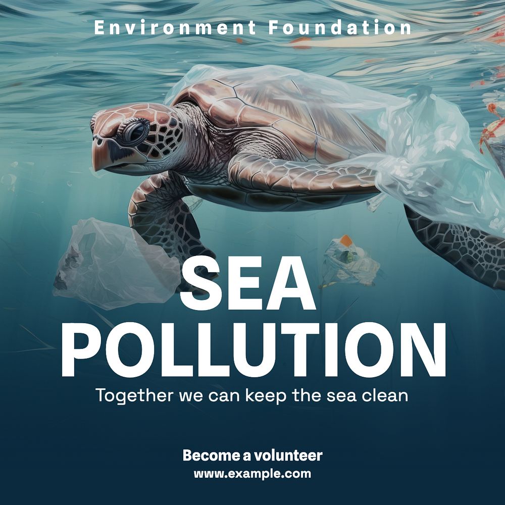 Sea pollution Instagram post template, editable text