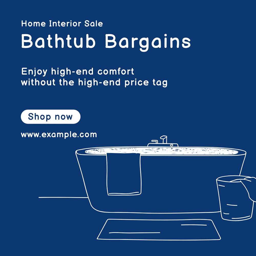 Bathtub bargains Instagram post template, editable text