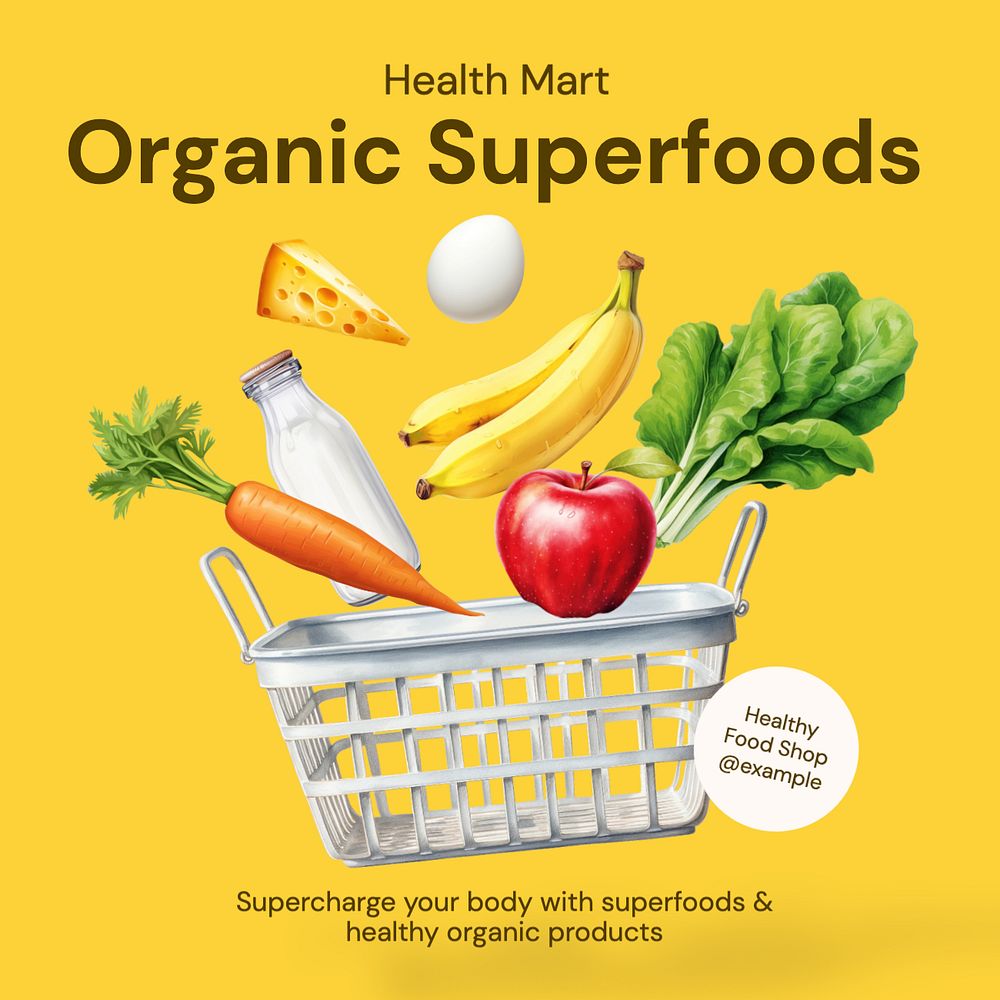 Organic superfoods Instagram post template, editable text