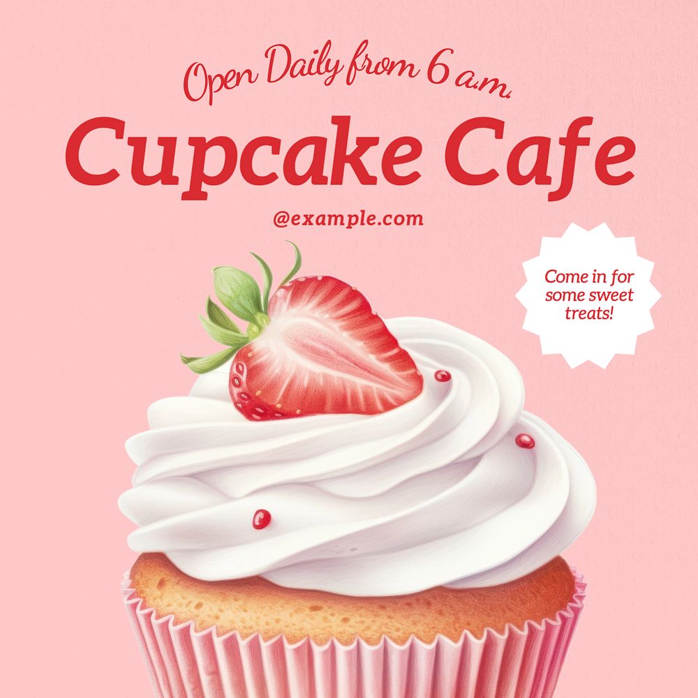 Cupcake cafe Instagram post template, editable text