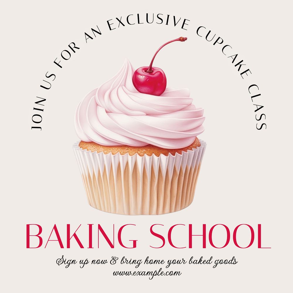 Baking school Instagram post template, editable text