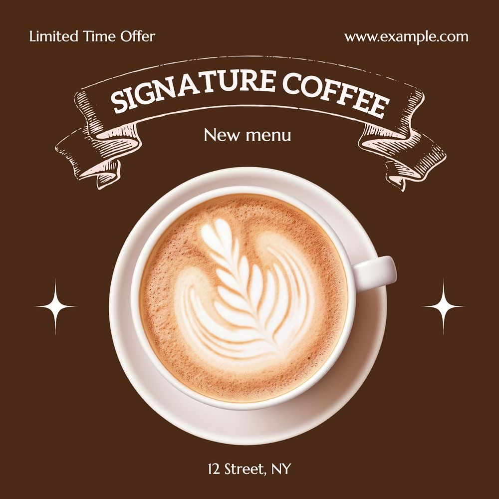 Signature coffee Instagram post template, editable text