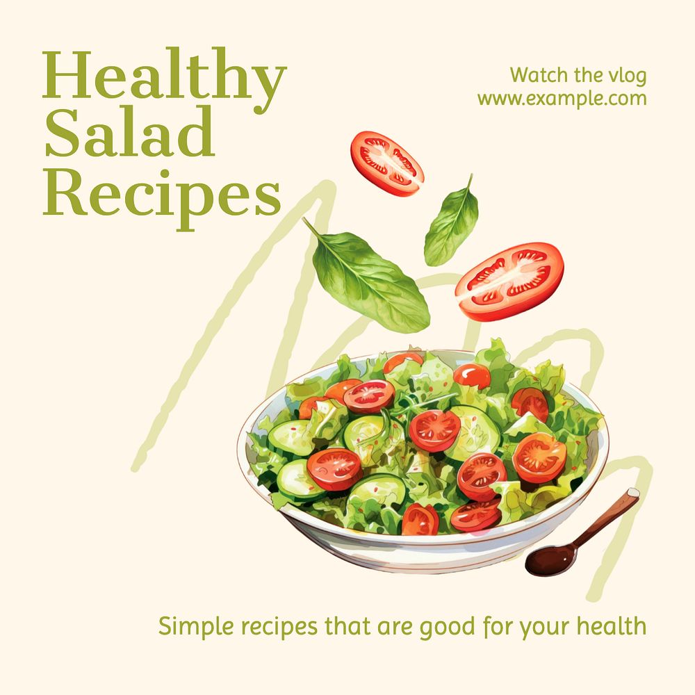 Healthy salad recipes Instagram post template, editable text