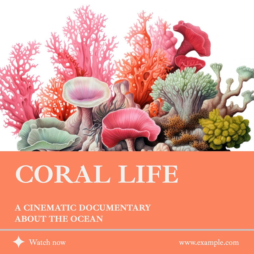 Coral life Instagram post template, editable text