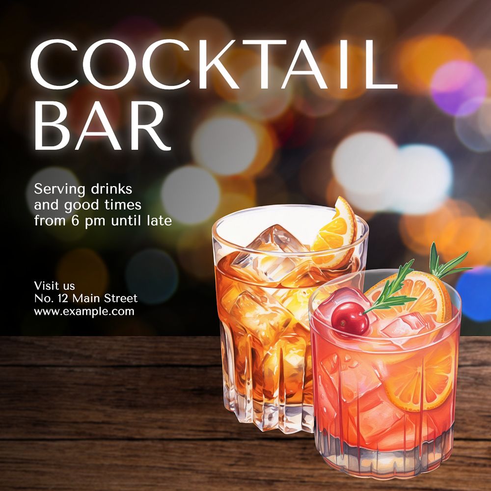 Cocktail bar Instagram post template, editable text