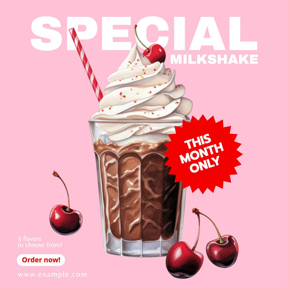 Milkshake shop Instagram post template, editable text