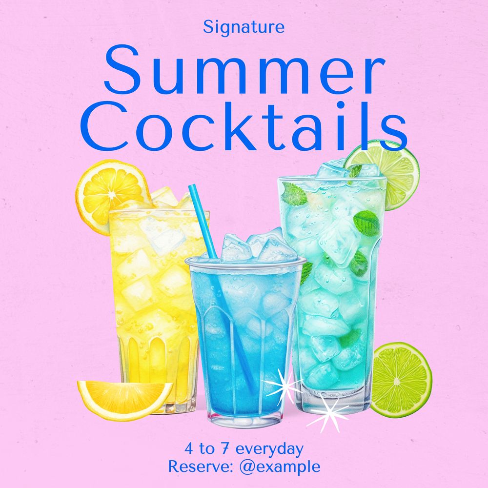 Summer cocktails Instagram post template, editable text