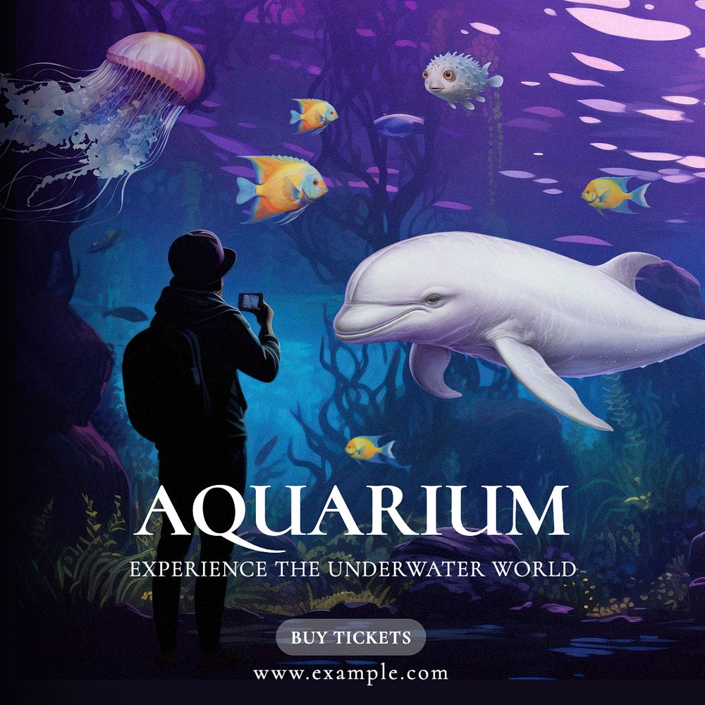 Aquarium Instagram post template, editable text