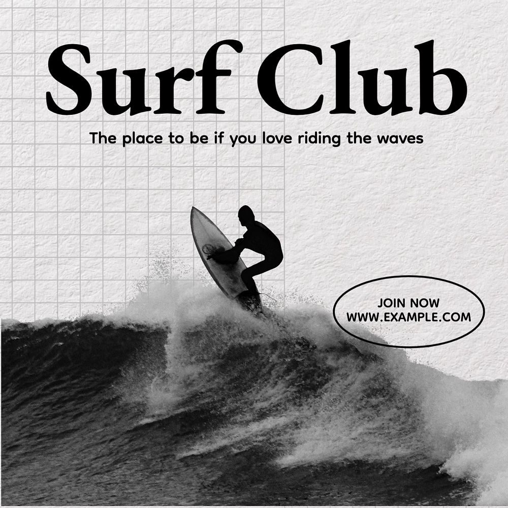 Surfing club Instagram post template, editable text