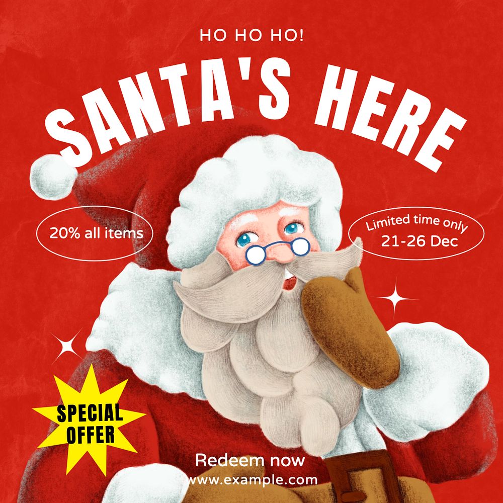 Santa's here Instagram post template, editable text