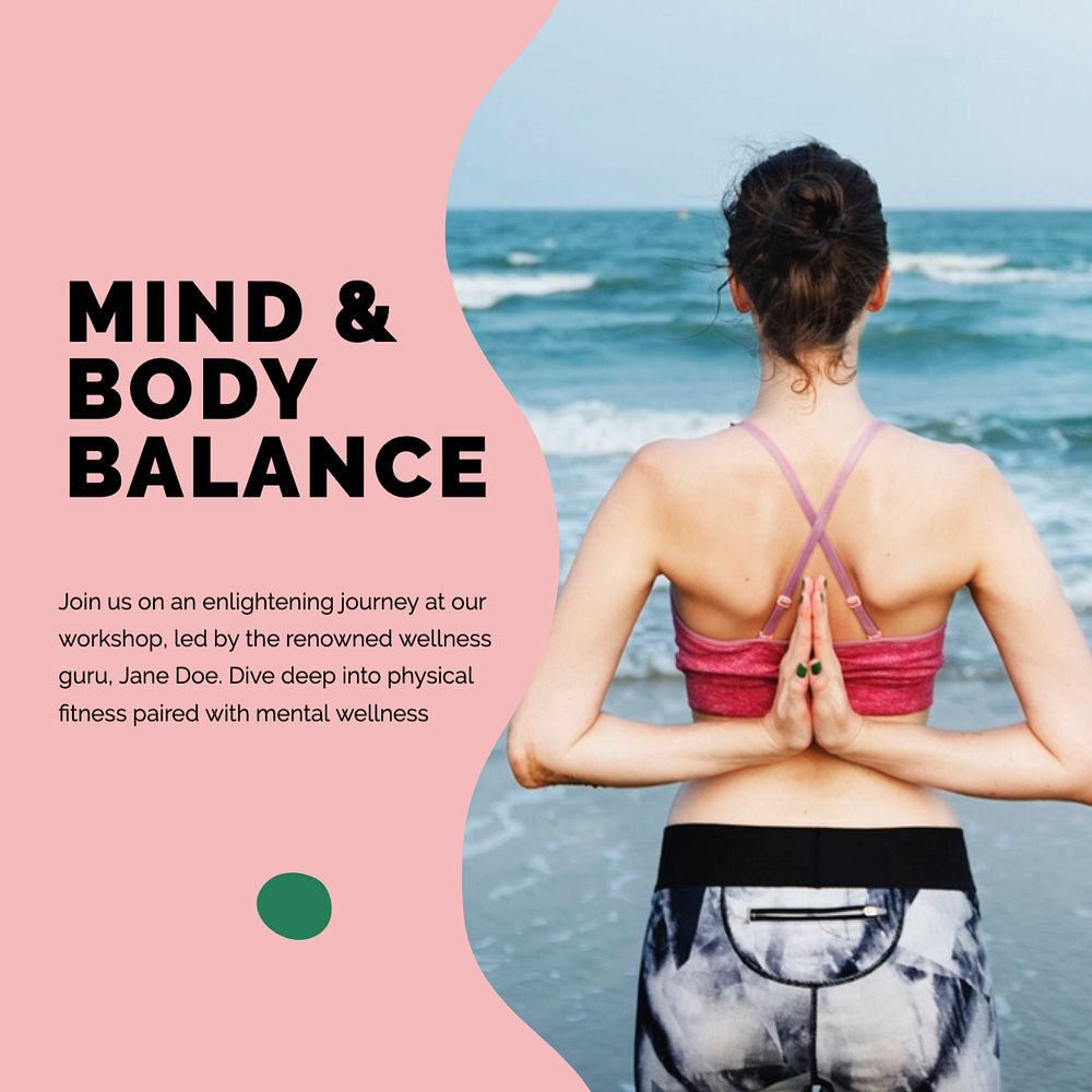 Mind and body  Instagram post template, editable text