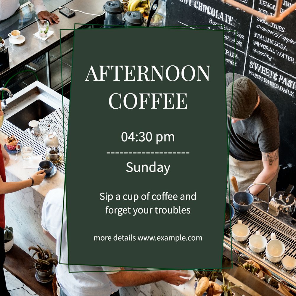 Afternoon coffee  Instagram post template, editable text