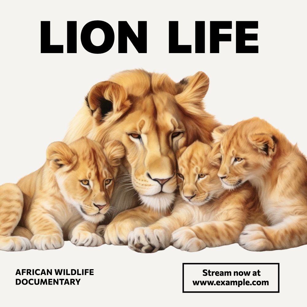 Lion life Instagram post template, editable text