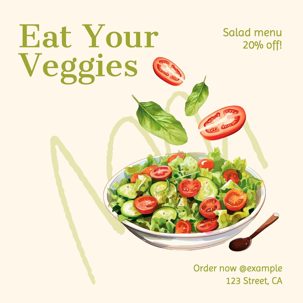 Eat your veggies Instagram post template, editable text