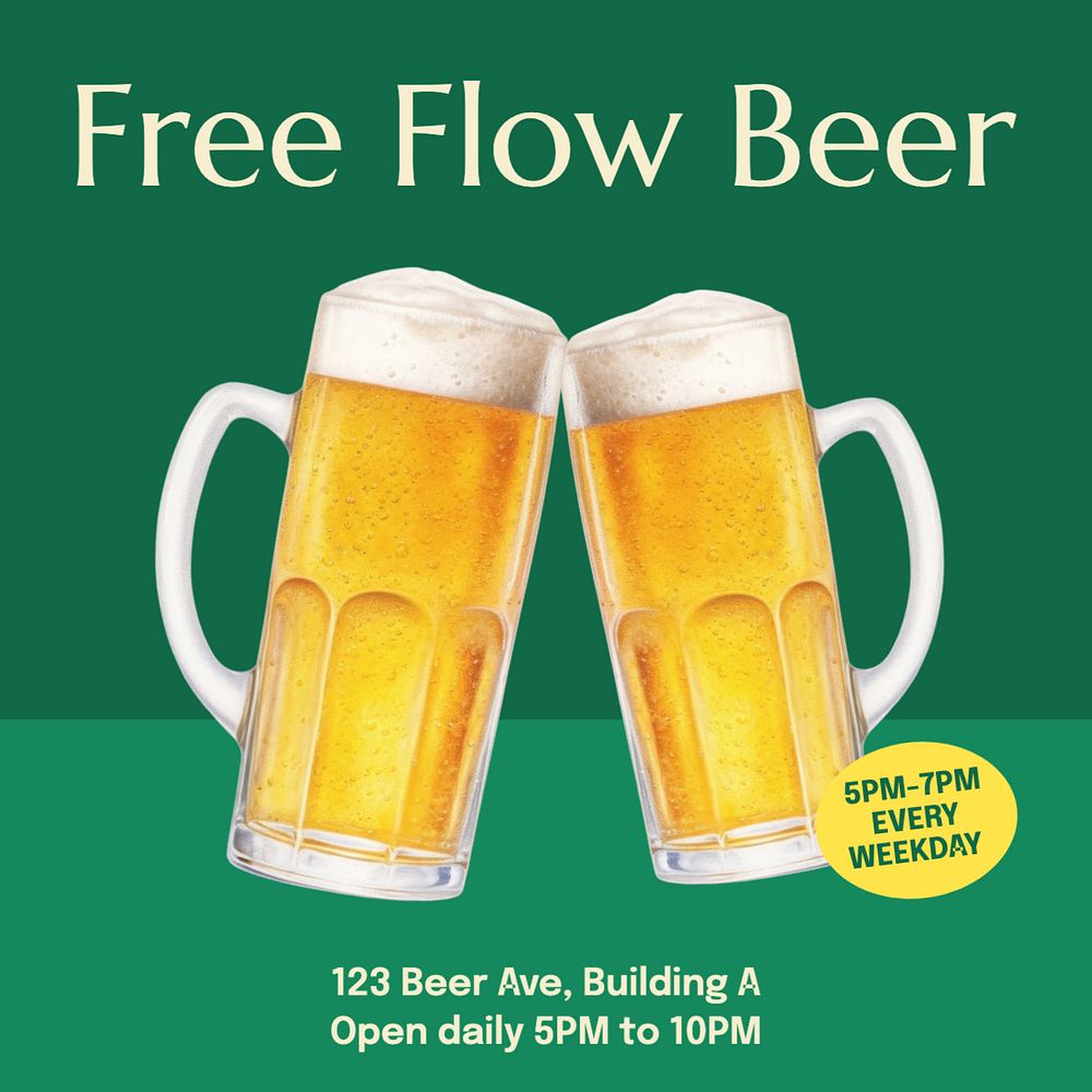 Free flow beer Instagram post template, editable text