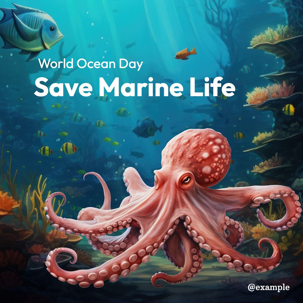 Save marine life Instagram post template, editable text