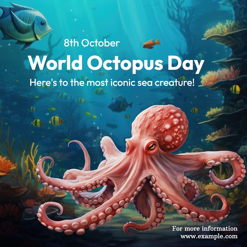 World octopus day Instagram post template, editable text