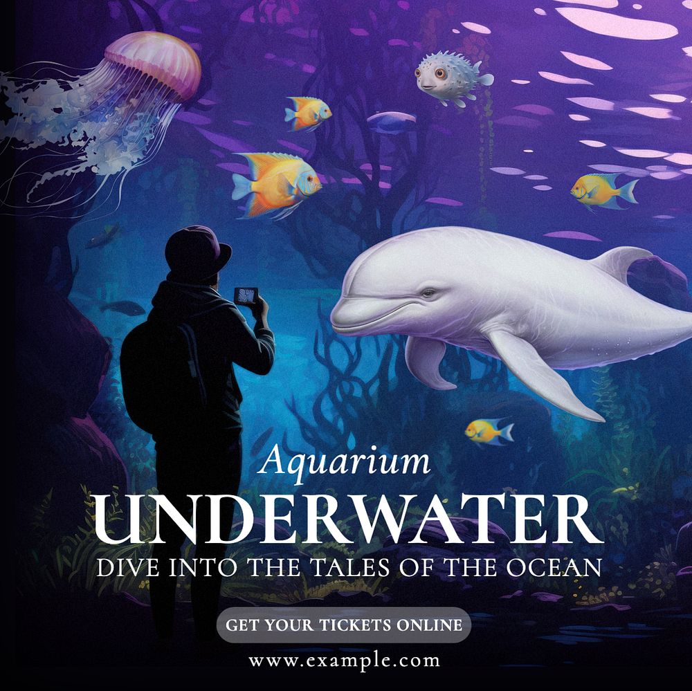 Underwater aquarium Instagram post template, editable text