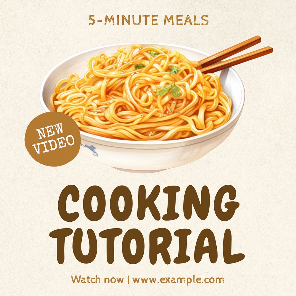 Cooking tutorial Instagram post template, editable text