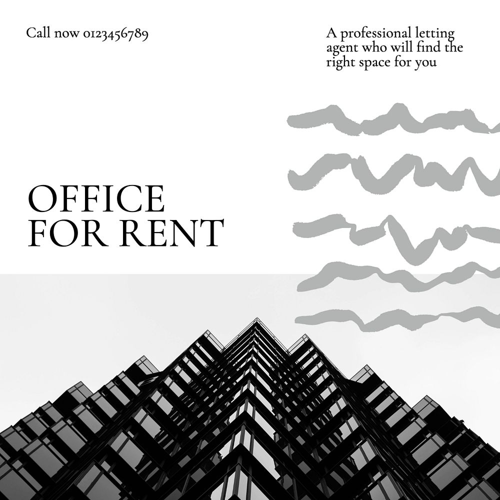 Office for Rent Instagram post template, editable text