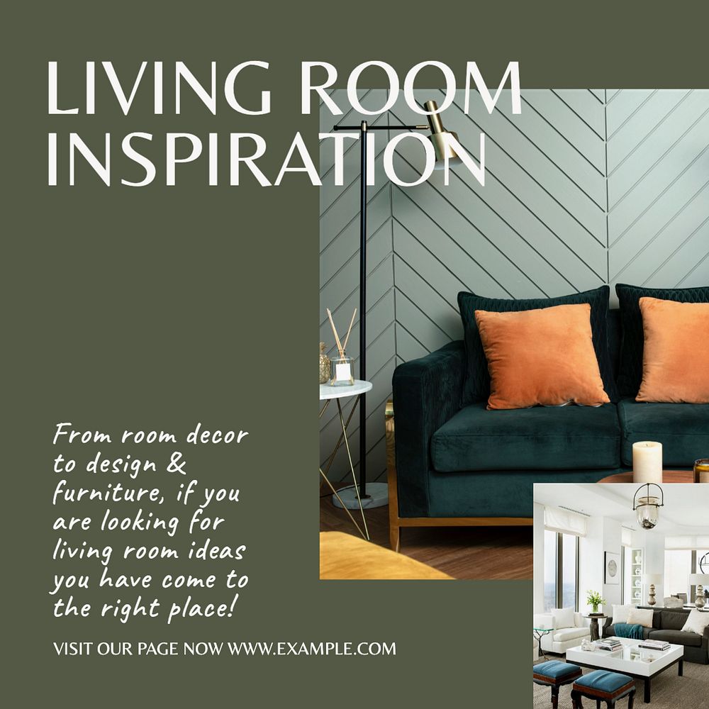 Living room inspiration Instagram post template, editable text