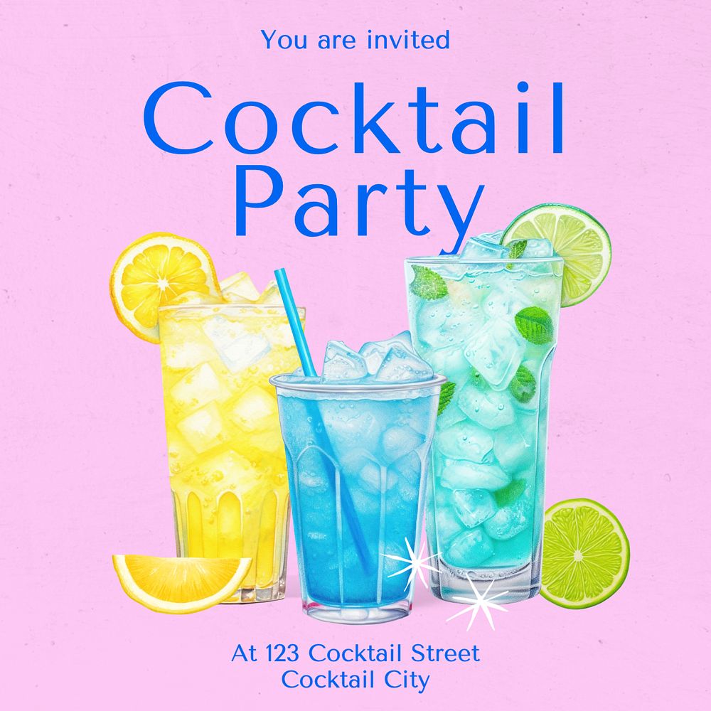 Cocktail party Instagram post template, editable text