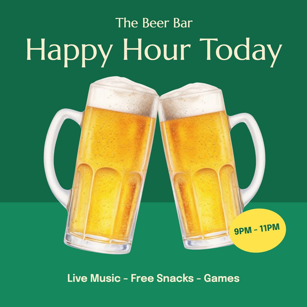 Happy hour Instagram post template, editable text