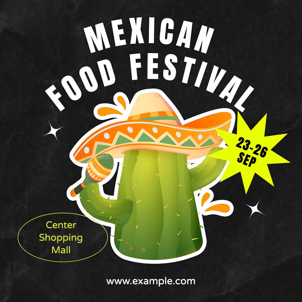 Mexican food festival Instagram post template, editable text