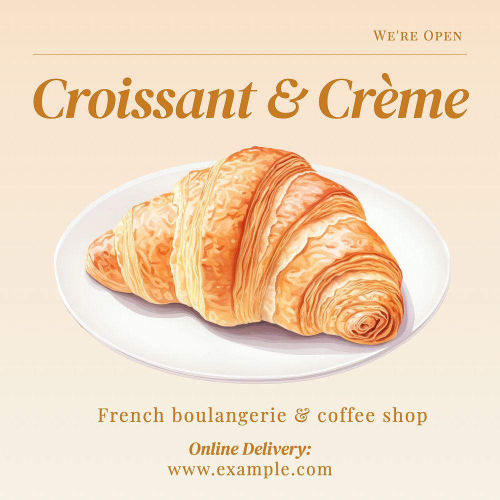 Croissant & bakery Instagram post template, editable text