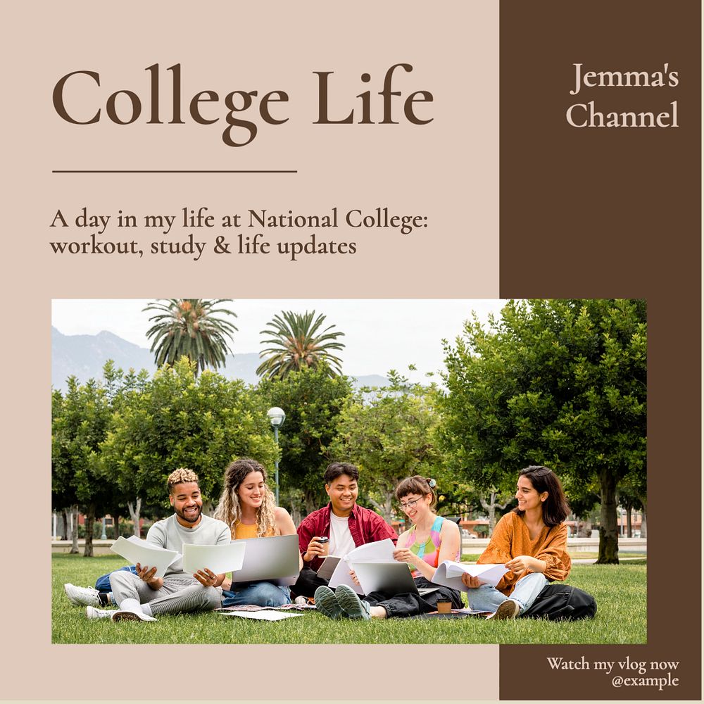 College life vlog Instagram post template, editable text