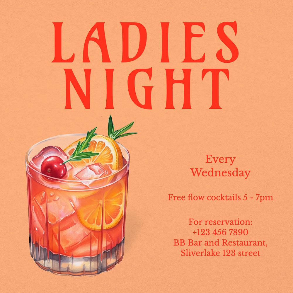 Ladies night Instagram post template, editable text