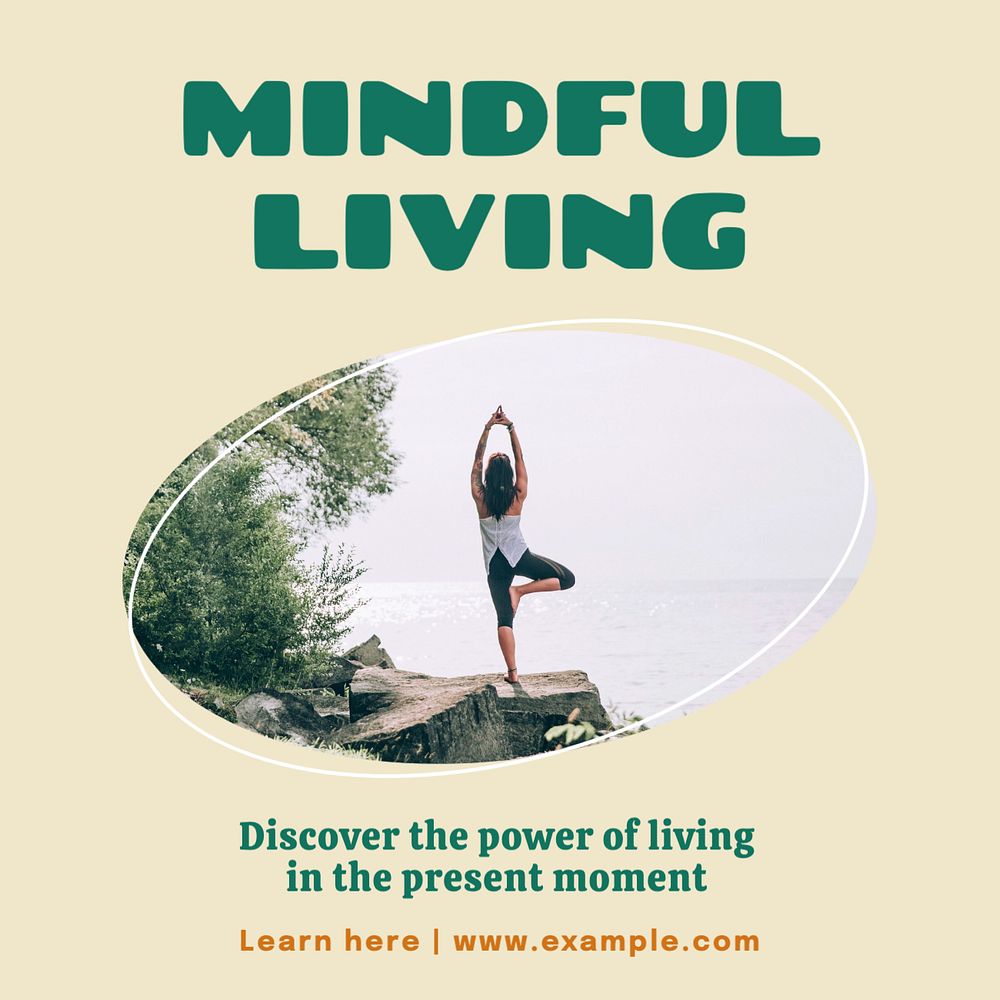 Mindful living  Instagram post template, editable text