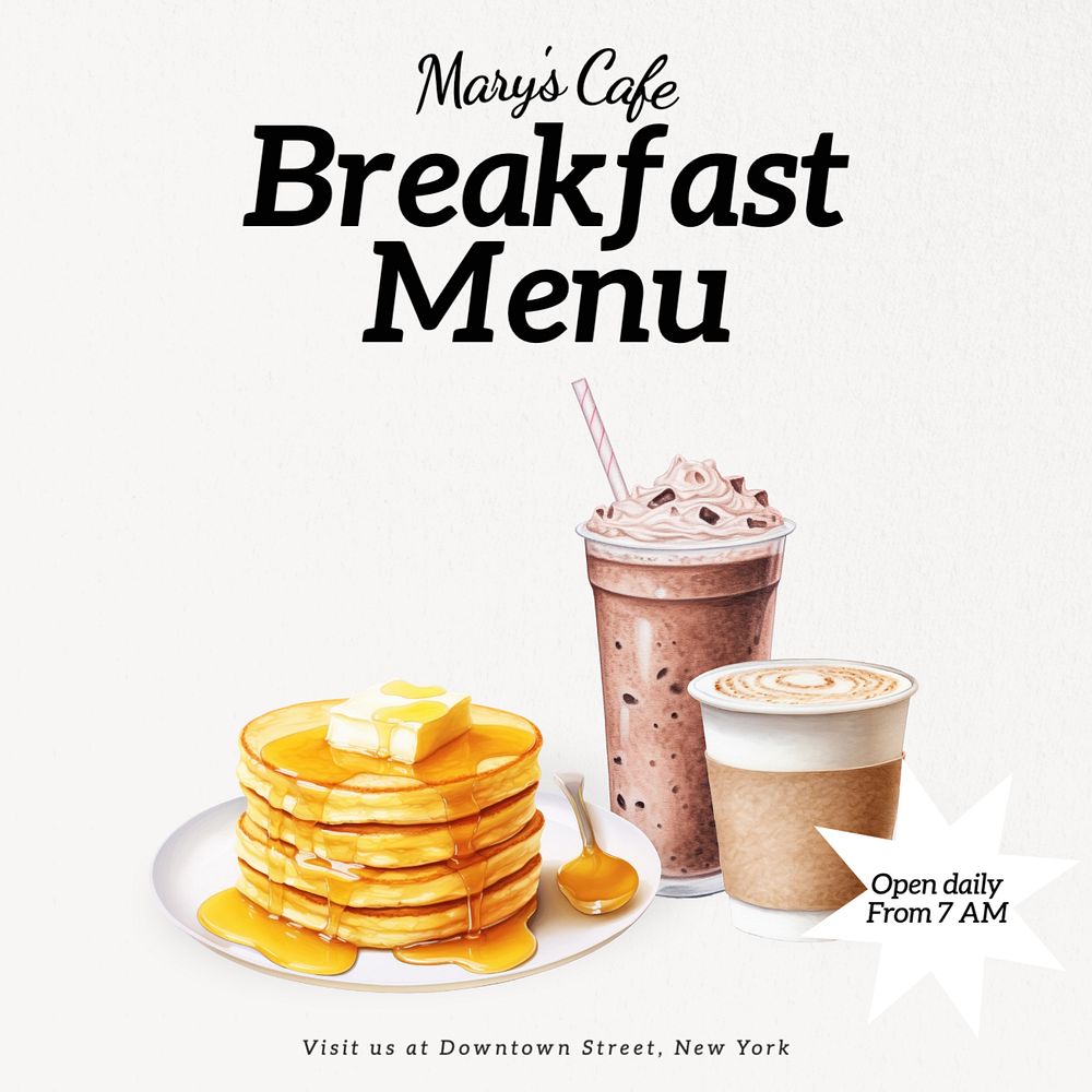 Breakfast menu Instagram post template, editable text