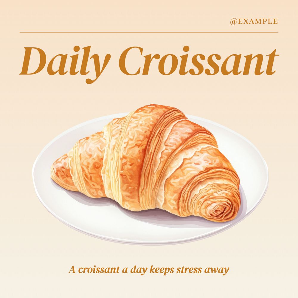 Croissant bakery shop Instagram post template, editable text