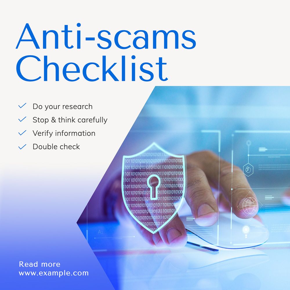 Anti-scams checklist Instagram post template, editable text