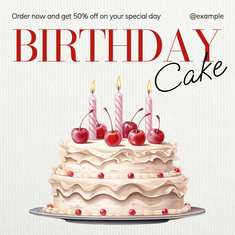 Birthday cake Instagram post template, editable text