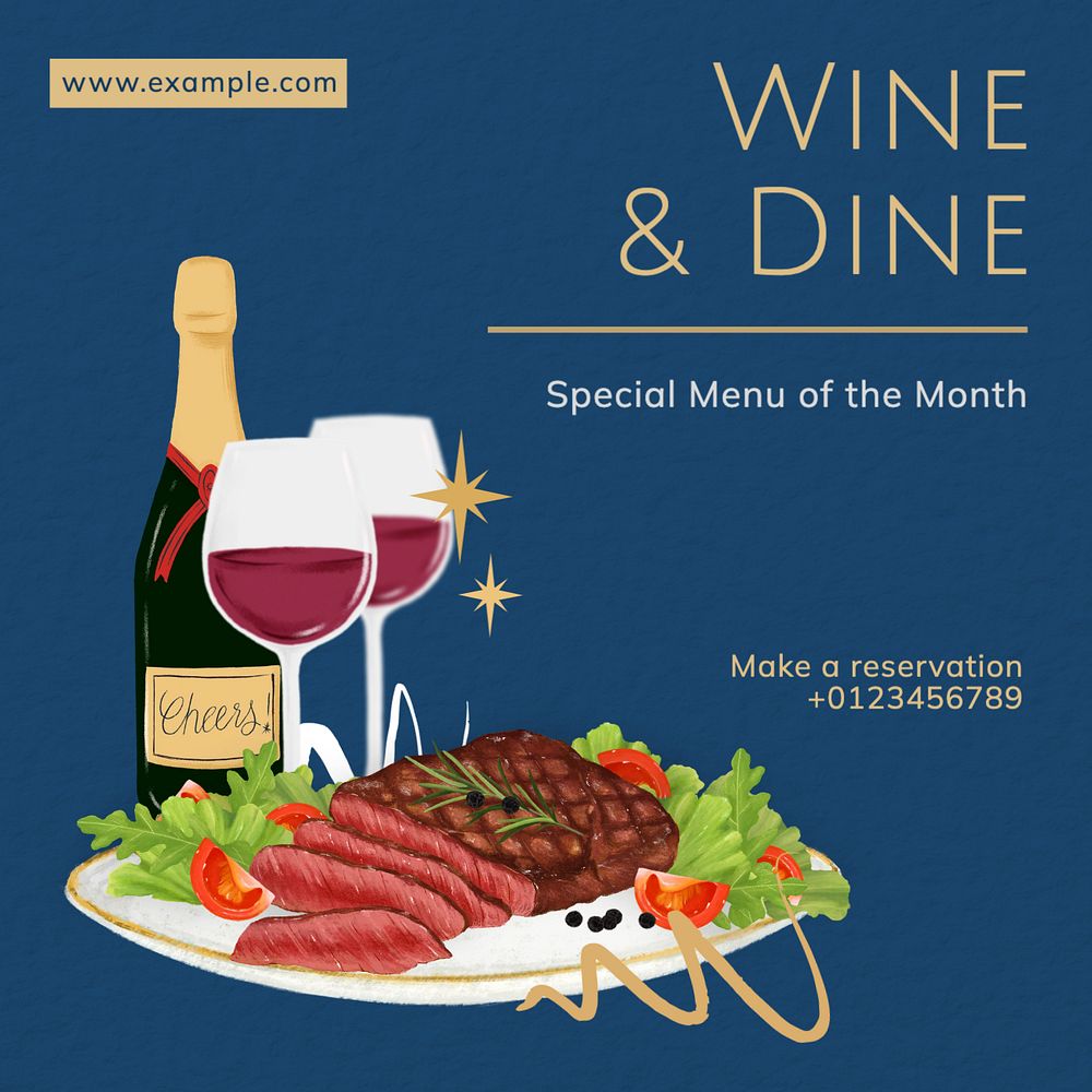 Wine & dine Instagram post template, editable text