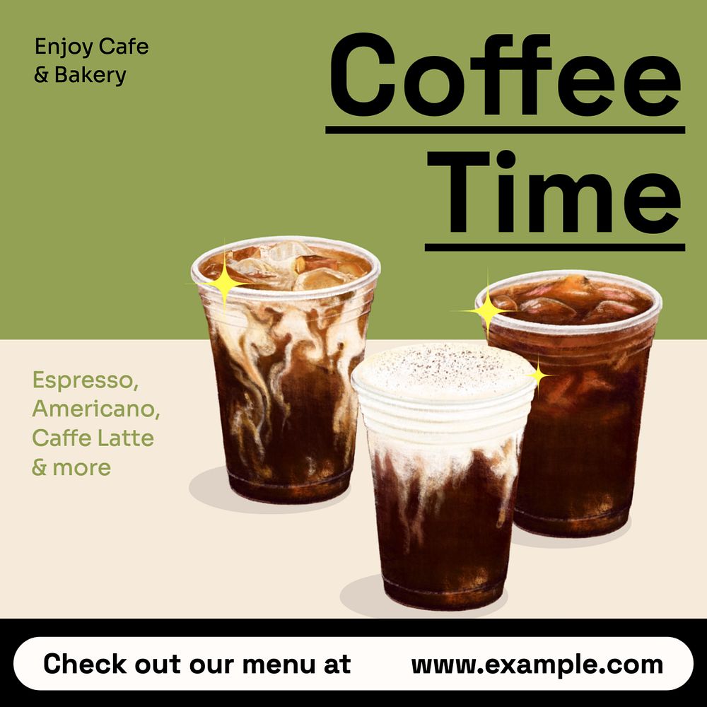 Coffee time Instagram post template, editable text