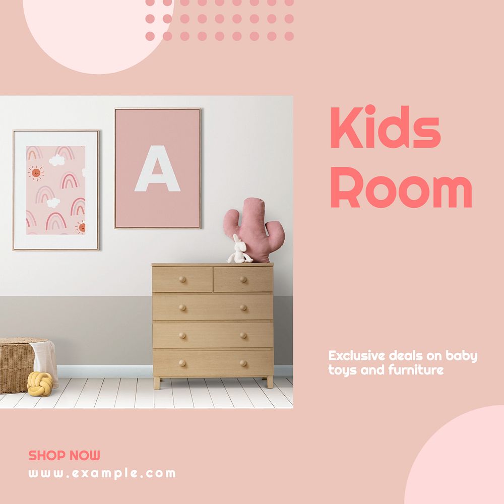 Kid's room  Instagram post template, editable text