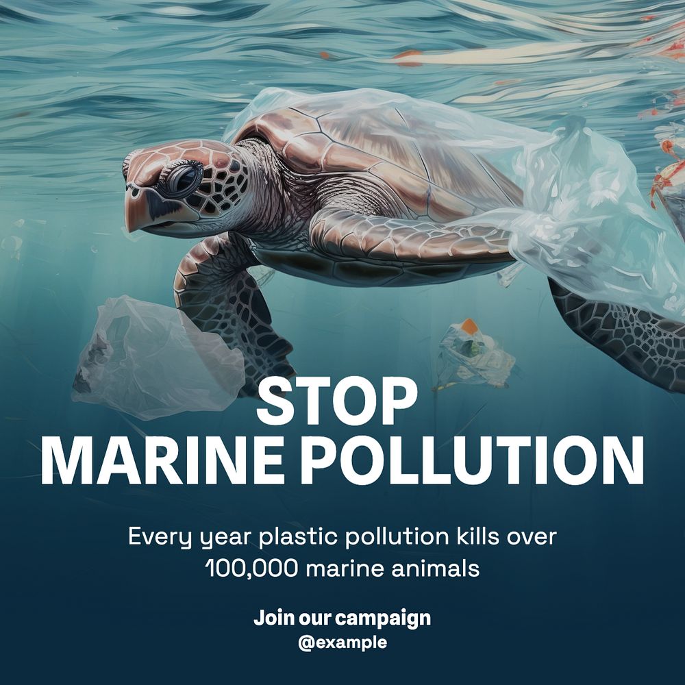 Sea & ocean pollution Instagram post template, editable text