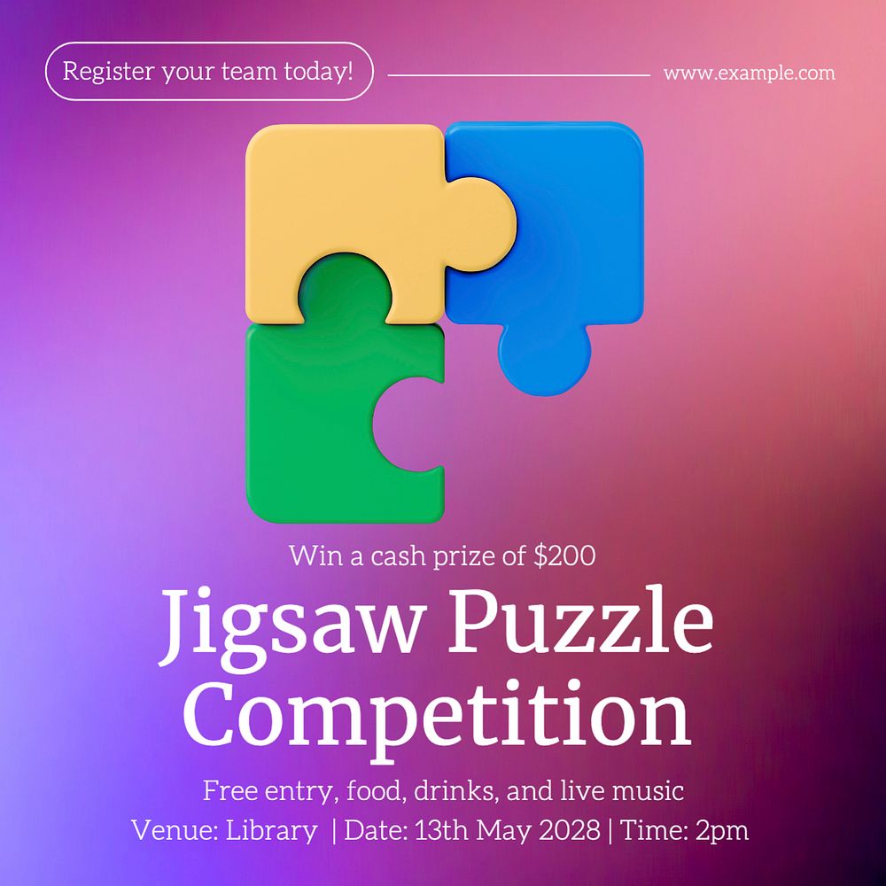 Jigsaw puzzle competition Instagram post template, editable text