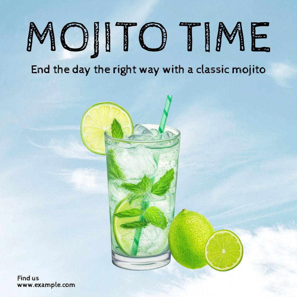 Mojito time Instagram post template, editable text