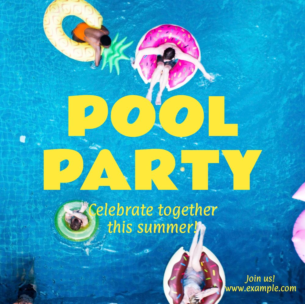 Pool party  Instagram post template, editable text