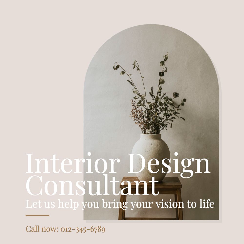 Interior design consultant Instagram post template, editable text