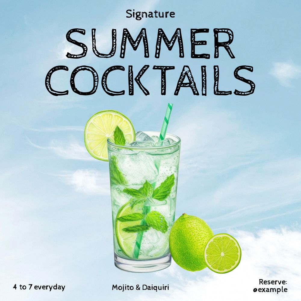 Summer cocktails Instagram post template, editable text