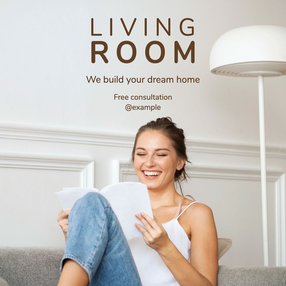 Living room Instagram post template, editable text